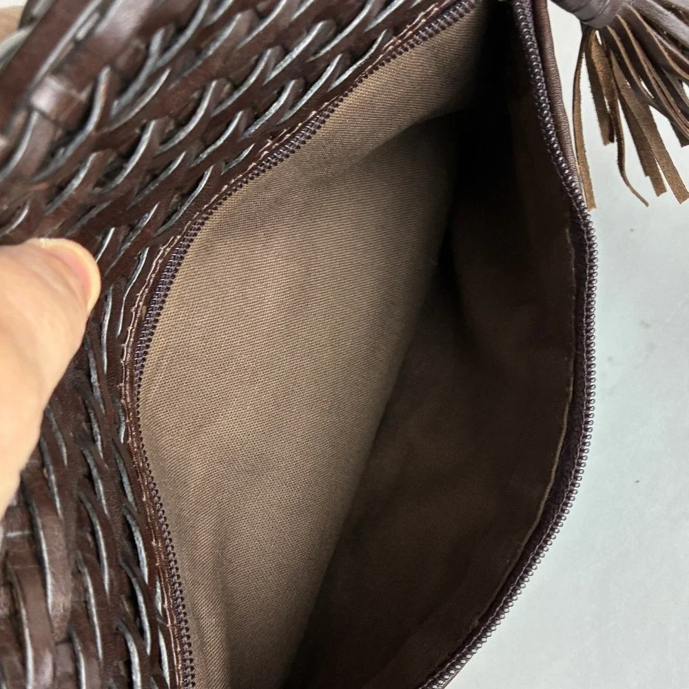 Talbots Brown Woven Leather Crossbody - Medium - Braided Strap Boho Classic Luxe